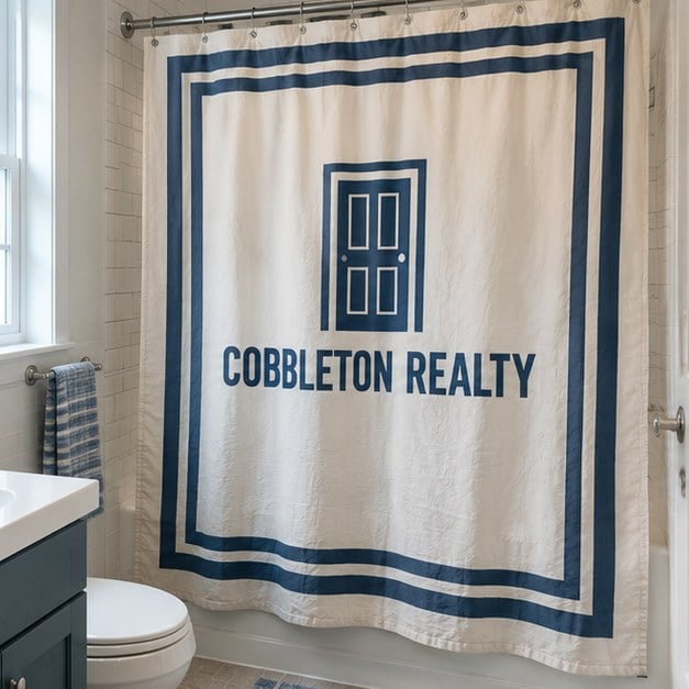 Customer photo of a custom printed shower curtain
